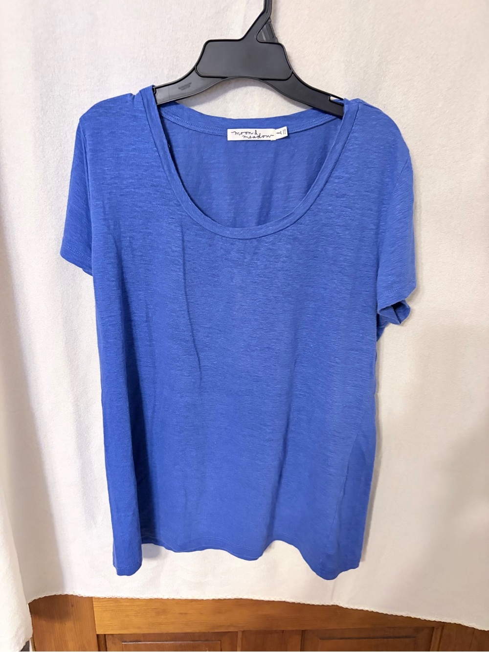 Moon and Meadow Royal Blue Scoop Neck Short Sleeve Linen Tee